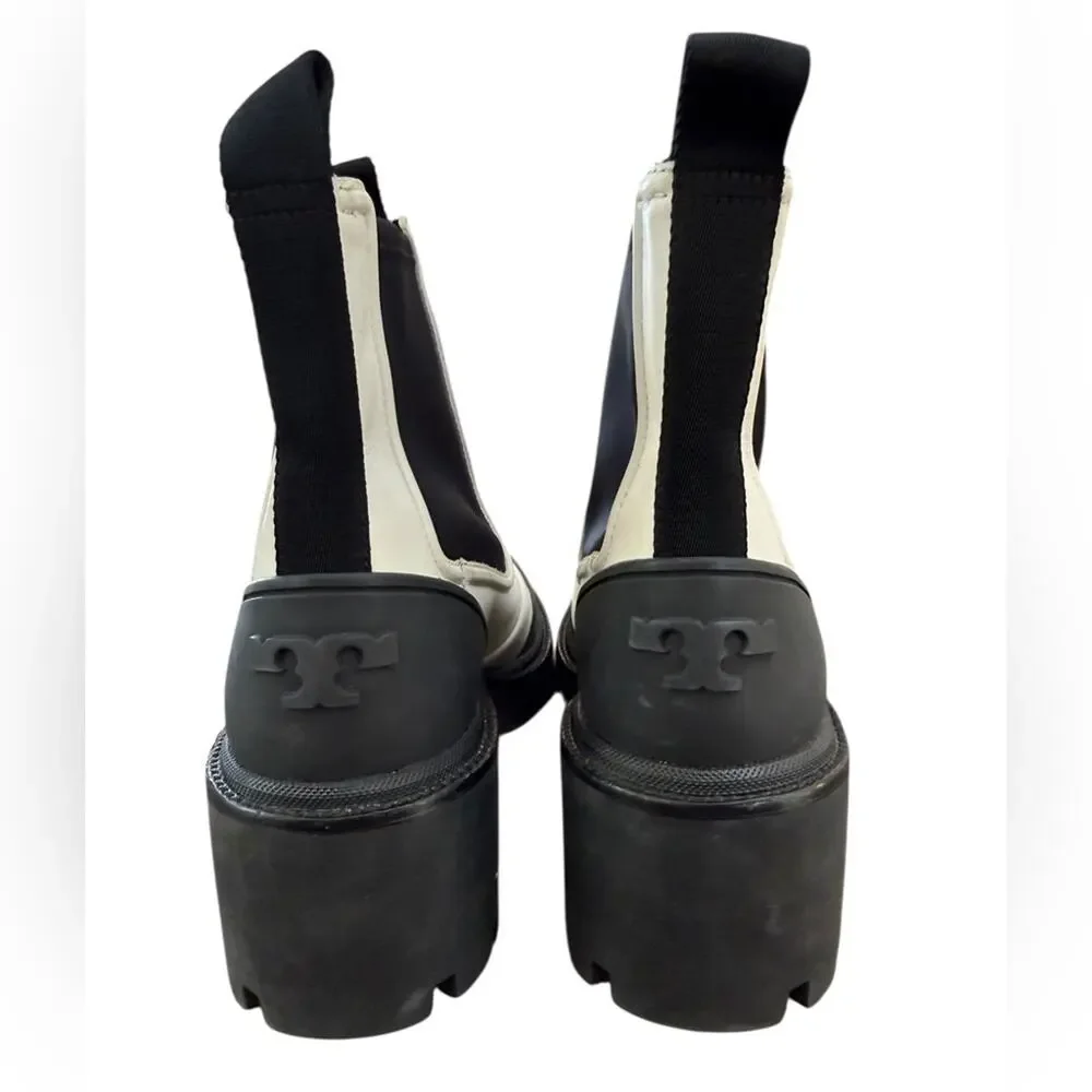 Tory Burch Chelsea Lug Sole Heeled Booties in Ivory – Sz 9.5M